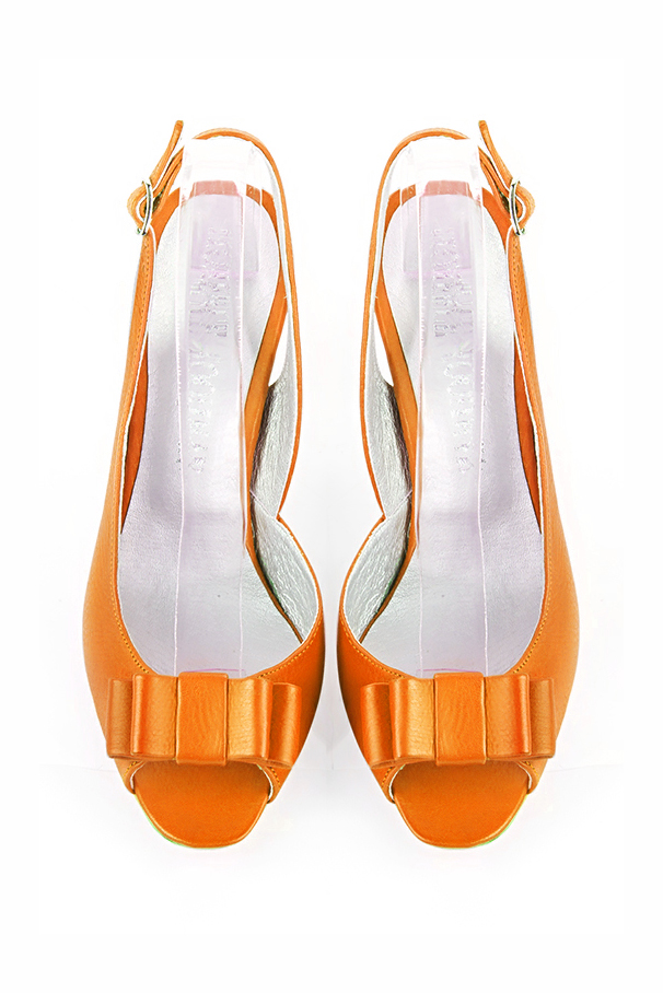 Apricot orange women's slingback sandals. Round toe. High slim heel. Top view - Florence KOOIJMAN